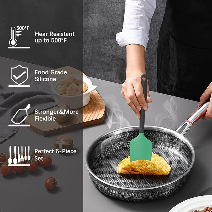 Silicone Spatula Set, 6 Pieces Food Grade Kitchen Utensils - Image 5
