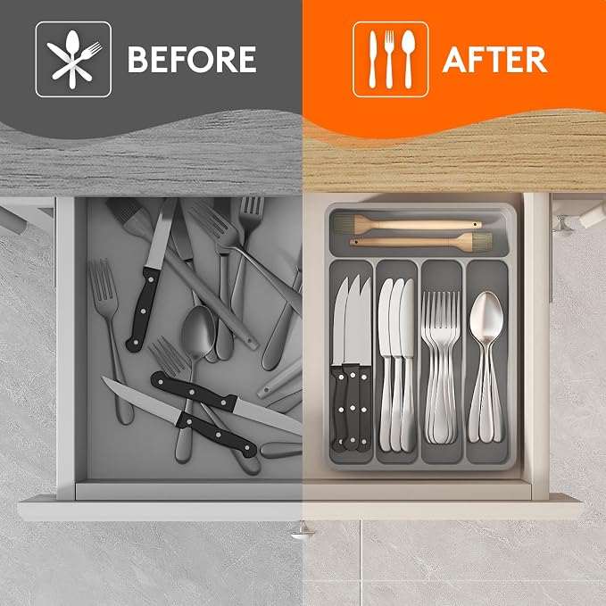 Lifewit Silverware Drawer Organizer Tray, Plastic Cutlery Storage - Image 7