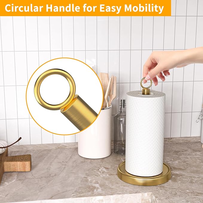 Gold Paper Towel Holder Countertop, Stainless Steel, Weighted Base, Paper Towel - Image 2