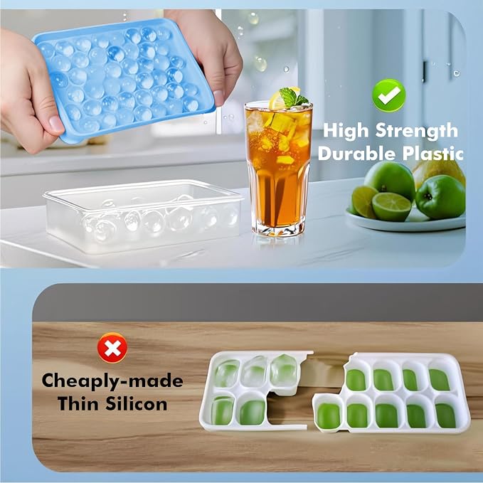2 Pack Ice Cube Tray with Lid and Bin, Round Ice Cube Trays - Image 6