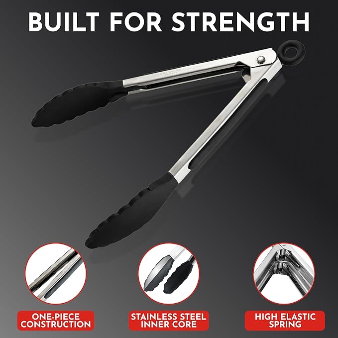 Kitchen Tongs with Silicone Tips Set of 3 Heat Resistant Tongs - Image 4
