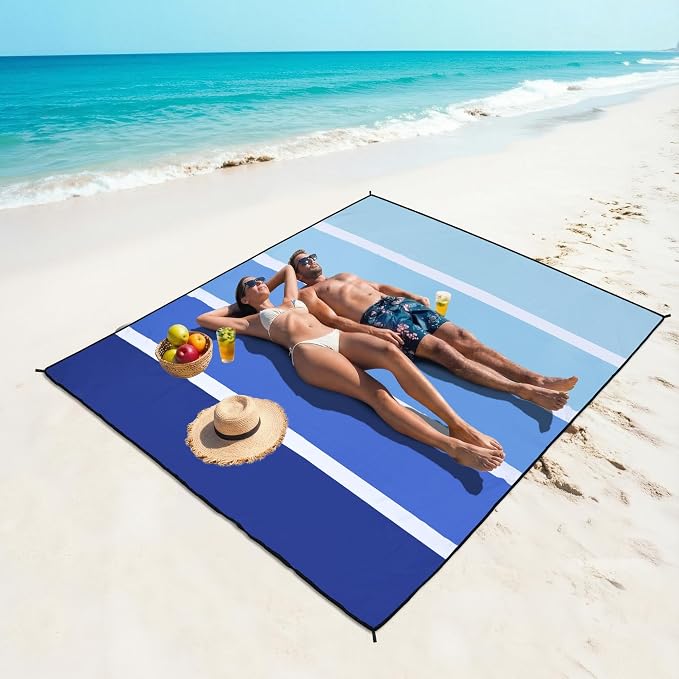 WIWIGO Beach Blanket Waterproof Sandproof Beach Mat 79" X 83"/10'x9'for 2-8 - Image 6