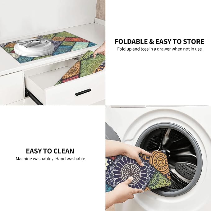 Retro Boho Dish Drying Mat 18x24 Inch, Microfiber Absorbent Fast Dry Mat - Image 8