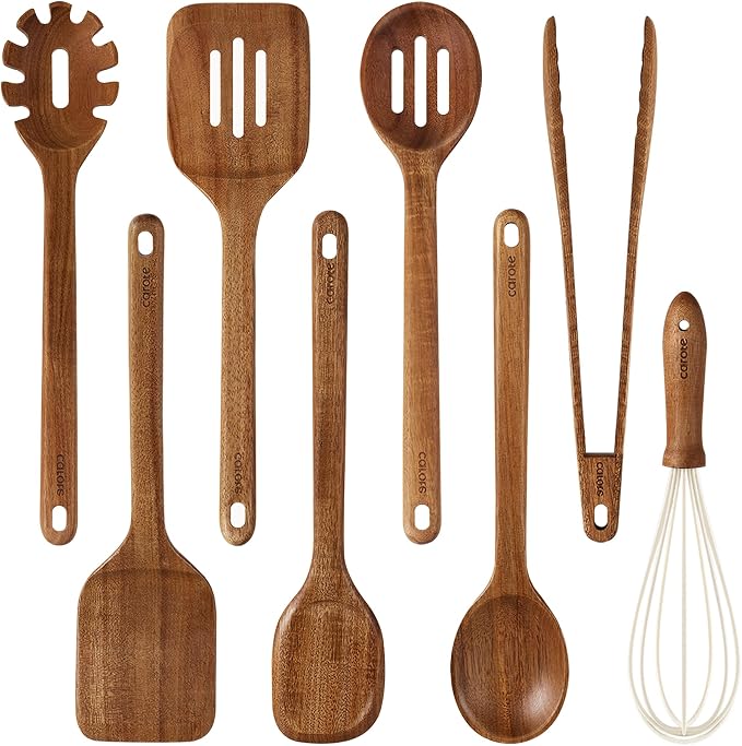 CAROTE Wooden Kitchen Utensils Set, Acacia Wood 8pcs Cooking Utensil Set by CAROTE