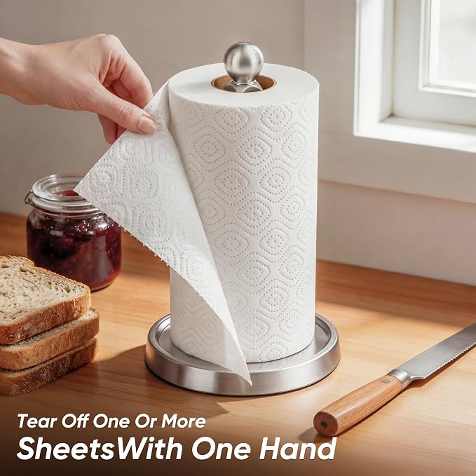 theaoo Paper Towel Holder Countertop, One-Handed Tear Paper Towel Stand - Image 2