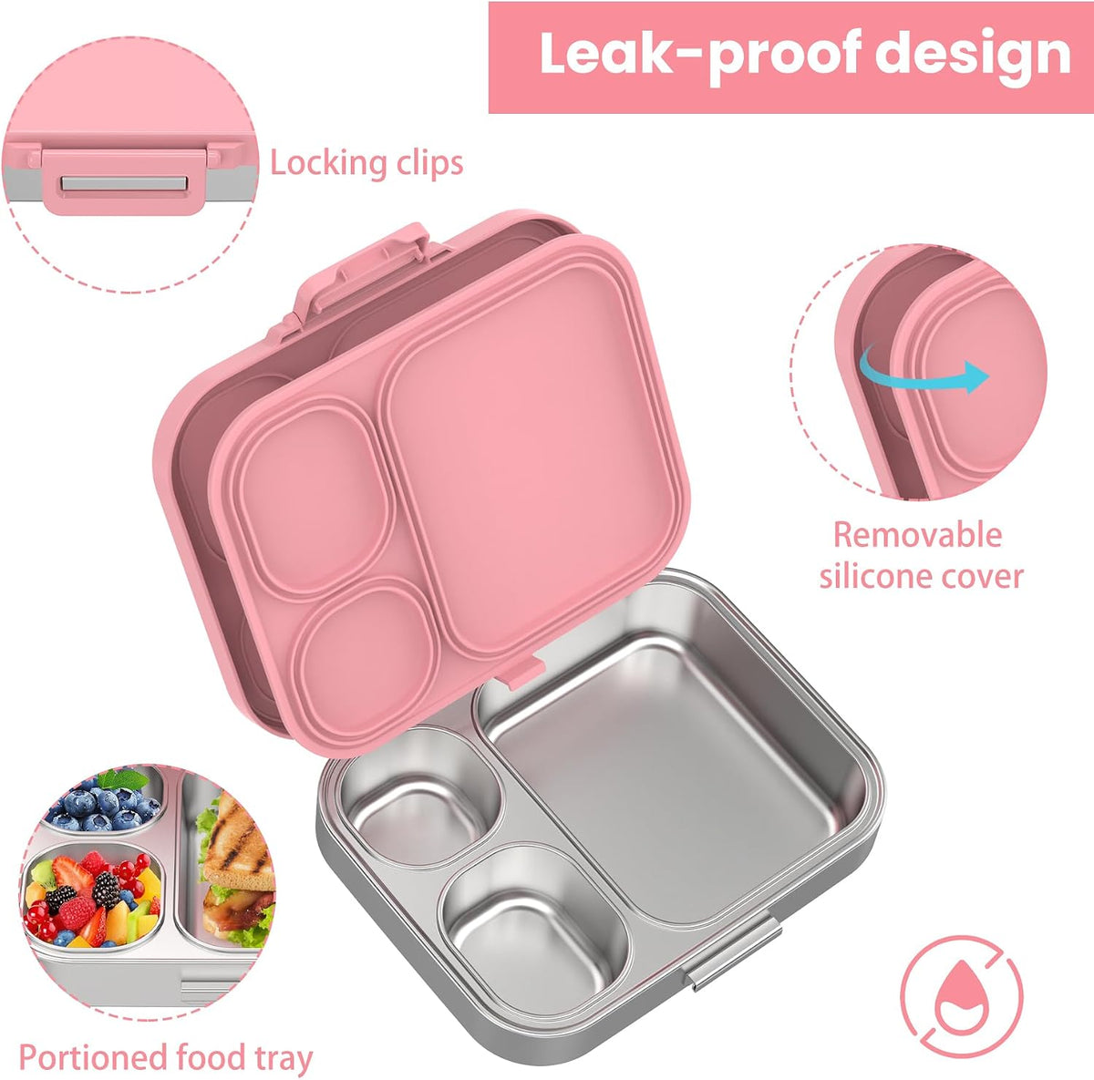 Stainless Steel Bento Lunch Box for Kids | 3-Compartment Lunch Box