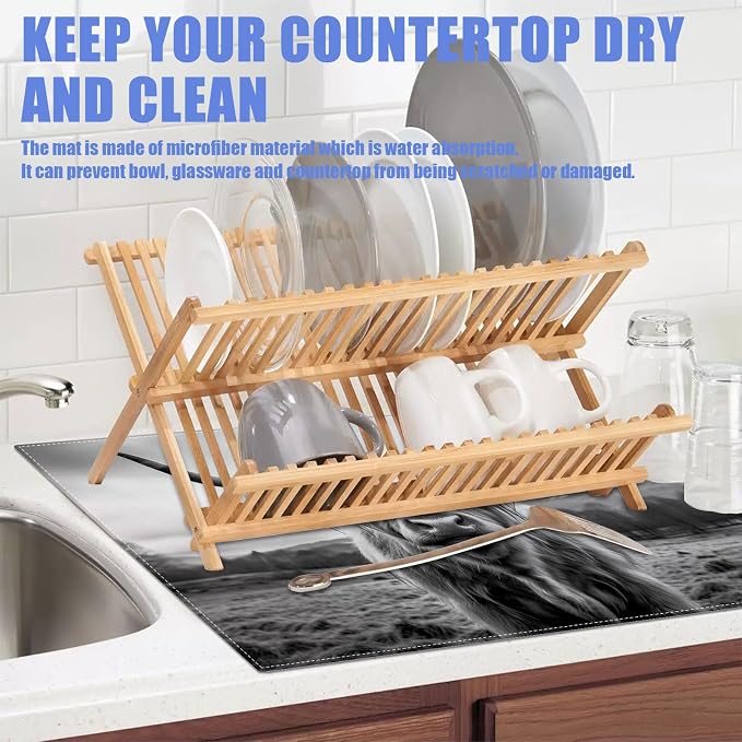 Highland Cow Dish Drying Mat for Kitchen Counter Drying Pad Absorbent - Image 5