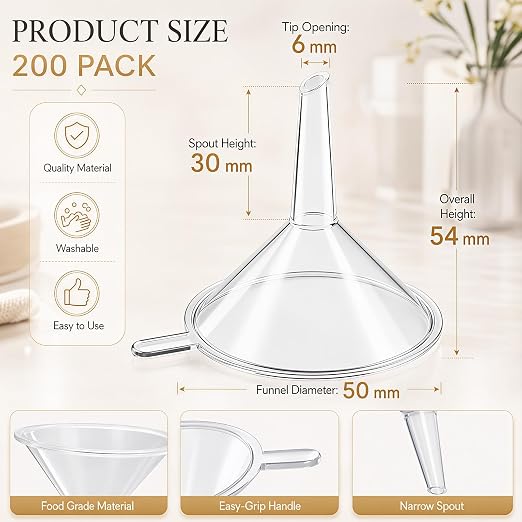 Hoolerry 200 Pcs Small Funnel for Filling Small Bottles Clear Plastic Mini - Image 2