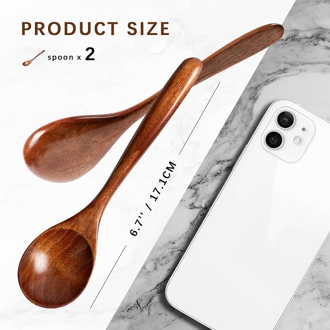 2 PCS Wooden Spoons for Honey, 6.7 inch Small Wooden Spoons - Image 2