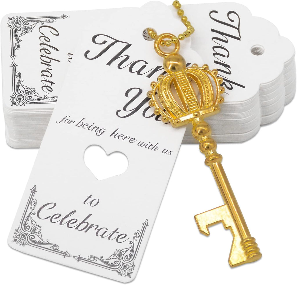 100Pcs Crown Skeleton Key Bottle Opener for Wedding, Birthday (Gold)