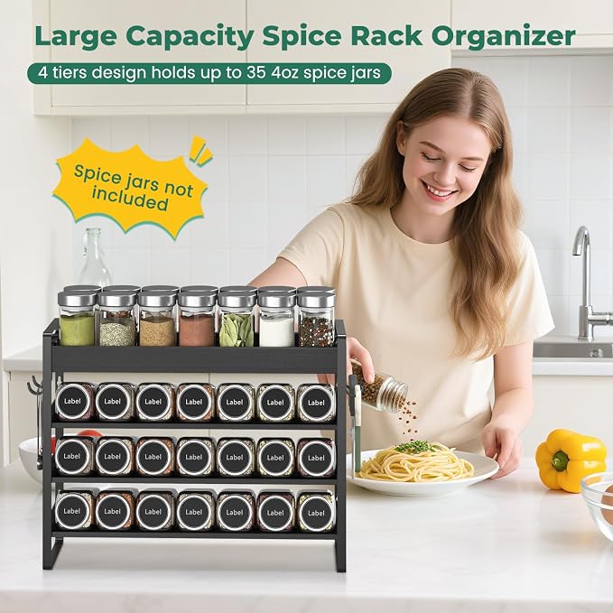 EsLuker.ly Spice Seasoning Rack Organizer Kitchen Countertop, 4 Tier Bamboo - Image 2