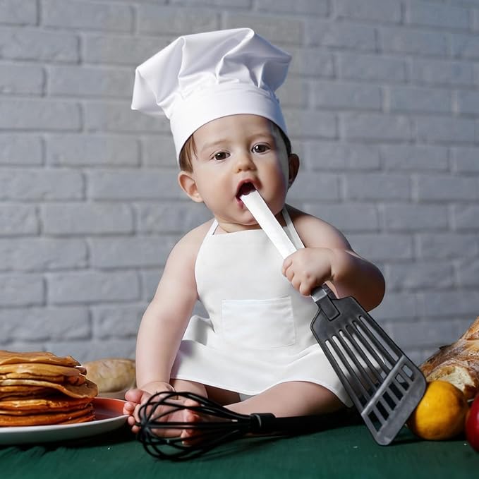 2PCS Baby Chef Outfit Set, Baby Apron and Chef Hat - Image 5