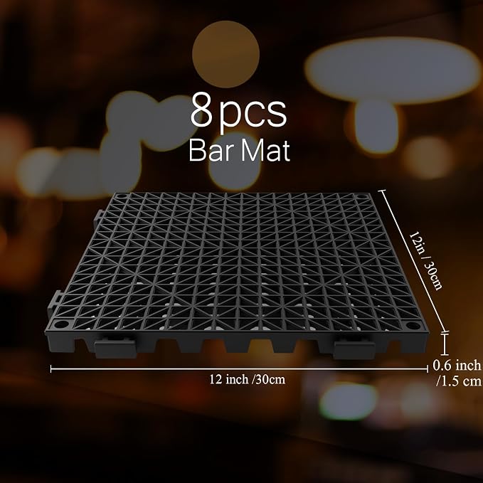 Tioncy 8 Pcs Bar Countertop Supplies Interlocking Mats 12 x 12 Inch Rubber - Image 2