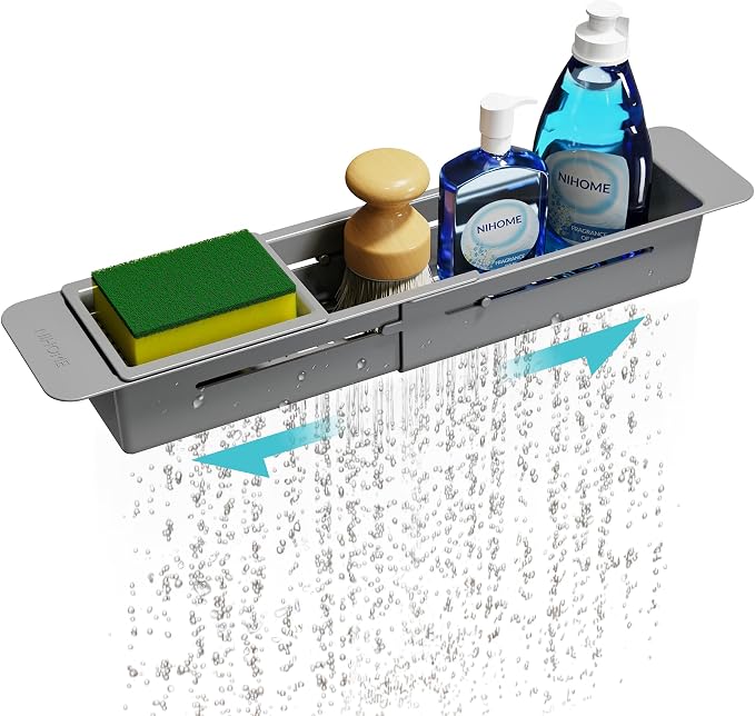 NiHome Extendable Over Sink Kitchen Organizer, Small Telescopic Brush Storage by NiHome