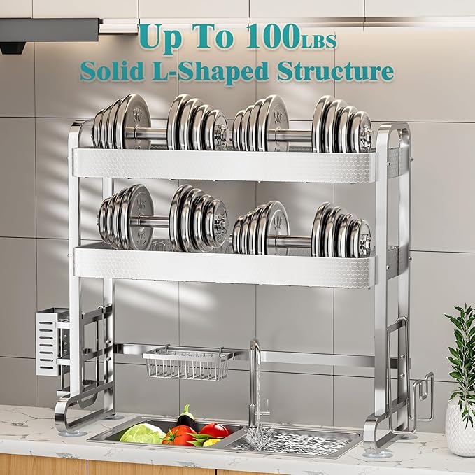 HOWDIA 3-Tier Over The Sink Dish Drying Rack, 304 Stainless Steel Dish Rack - Image 6