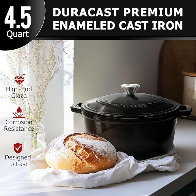 MUELLER HOME 4.5 QT Enameled Cast Iron Dutch Oven, Heavy-Duty Casserole Dish - Image 2