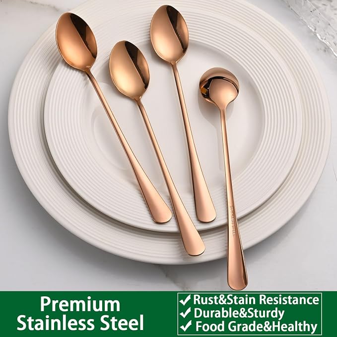 7.5 Inches Long Handle Coffee Stirring Spoons, Copper Stainless Steel Ice Cream - Image 5