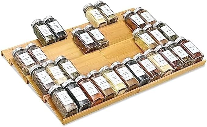 Spice Drawer Organzier, 4 Tiers- 8Pcs Bamboo Spice Rack Tray Insert by KitHero