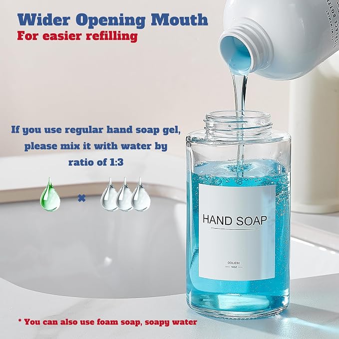 Glass Foaming Hand Soap Dispenser, 10 oz Easy Refill Bathroom Soap Dispenser - Image 5