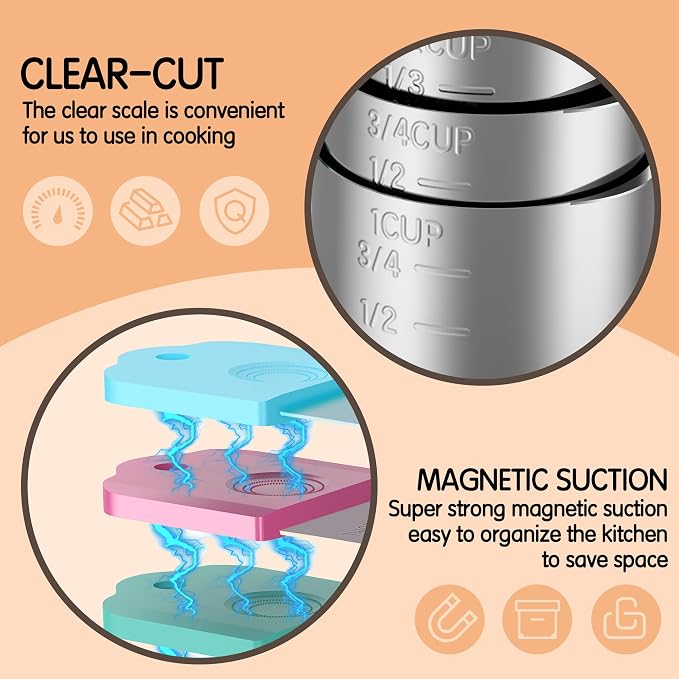 Magnetic Measuring Cups, 8 Stainless Steel Nesting Measuring Cup Set - Image 2
