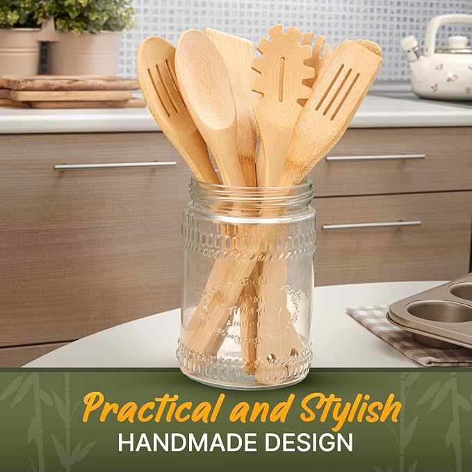 Wooden Utensil Set, Bamboo Utensils – 7 PCs Wood Spoons - Image 8