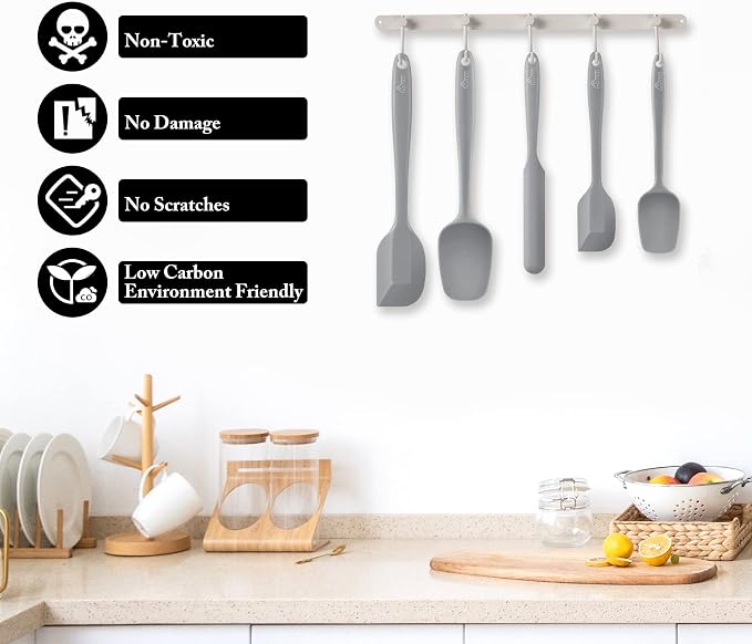 HOTEC 600℉ Heat Resistant BPA-Free Silicone Rubber Spatula Set, Kitchen Cooking - Image 6