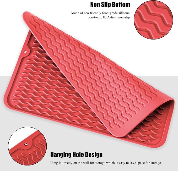 Silicone Dish Drying Mat, Non-Slip Easy Clean Sink Mat Large Heat-resistant - Image 4