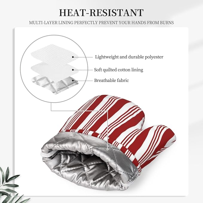Abstract Red and White Striped Oven Mitts and Pot Holders Set - Image 4