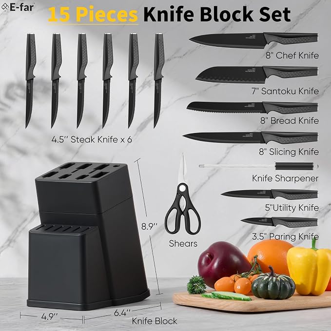 E-far Knife Set, 15-Piece Kitchen Knife Block Set - Image 2