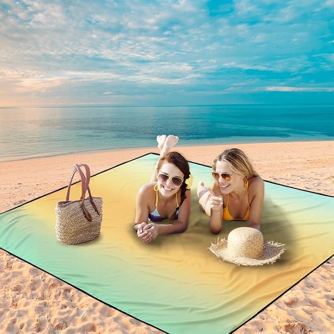WIWIGO Beach Blanket Waterproof Sandproof Beach Mat 79" X 83"/10'x9'for 2-8 - Image 5