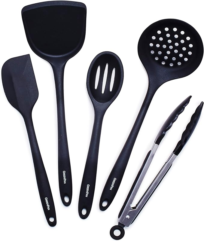 GreenPan 5 Piece Cooking Utensil Set, Flexible Nonstick Silicone, Stain-Free by GreenPan