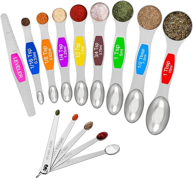 Wildone 14 Piece Stainless Steel measuring spoons Set, Including 8 Double Sided by Wildone