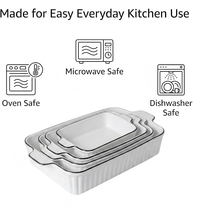 Ceramic Bakeware Set of 4, Deep Rectangular Casserole Dishes - Image 4