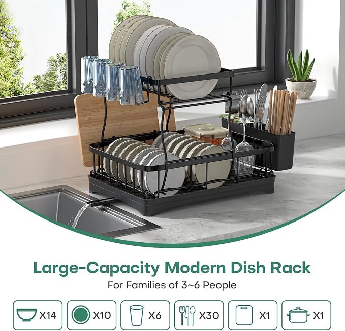 2 Tier Dish Rack, Carbon Steel Dish Drying Rack - Image 2