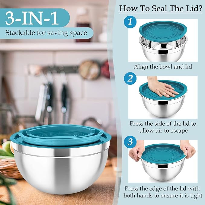 TeamFar Mixing Bowls, Stainless Steel Nesting Salad Bowls - Image 6
