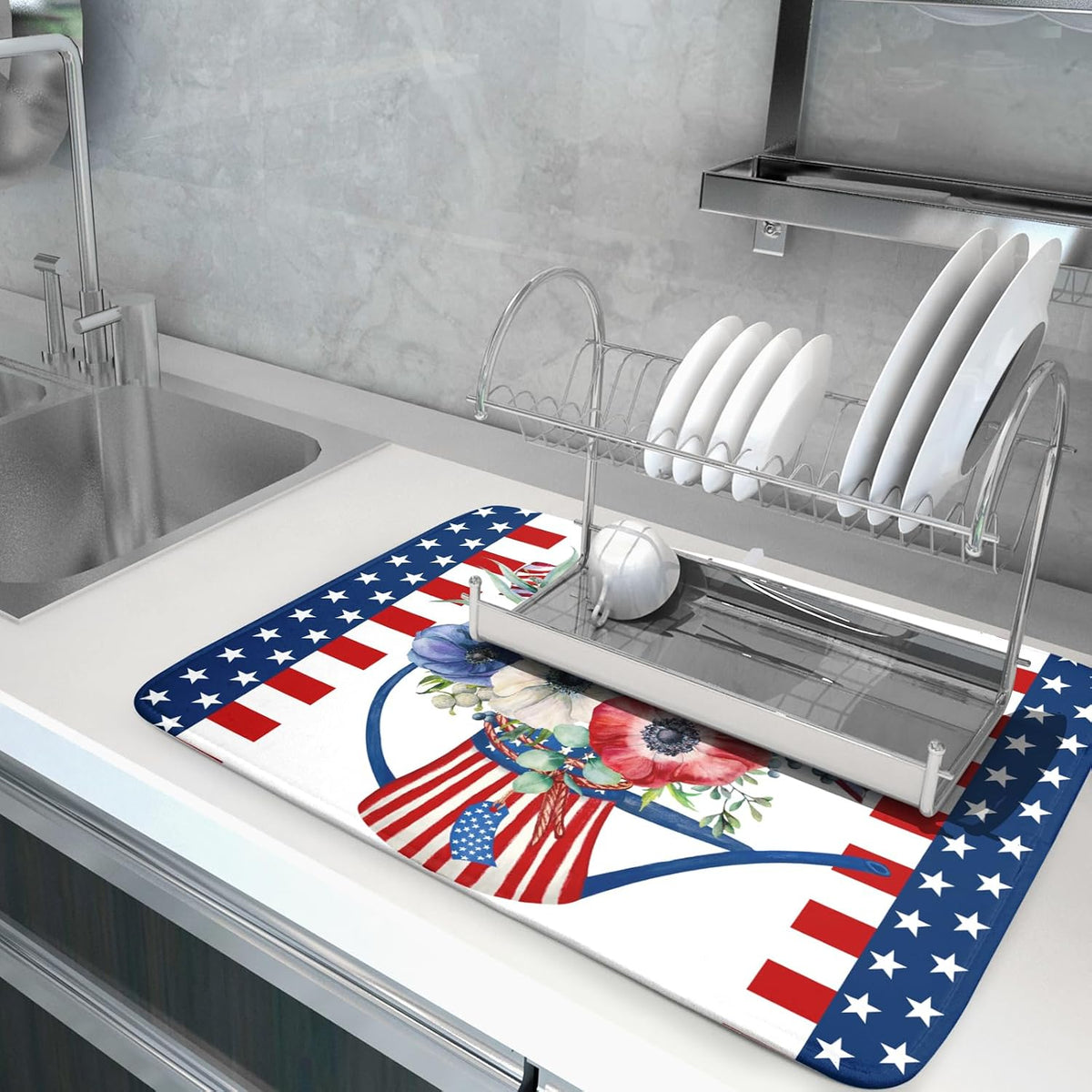 American Flag 4th of July Dish Drying Mats for Kitchen Counter