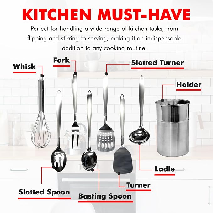 Chef Craft - 8 Piece Stainless Steel Kitchen Utensils Set - Image 4