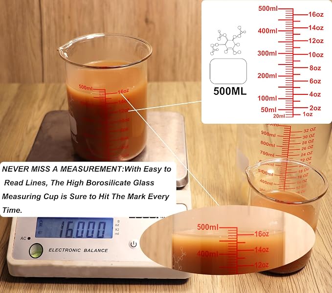 High Borosilicate Glass Measuring Cup-V-Shaped Spout, 500ml Glass Measuring - Image 3