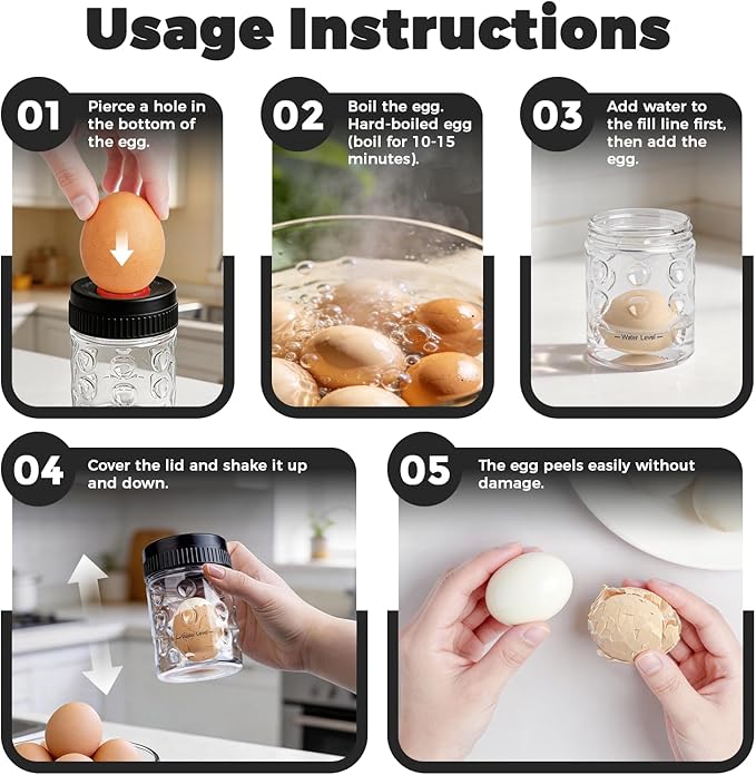 2 in 1 Egg Peeler with Piercer, Hard Boiled Egg Shell Remover Tool with Rotary - Image 4