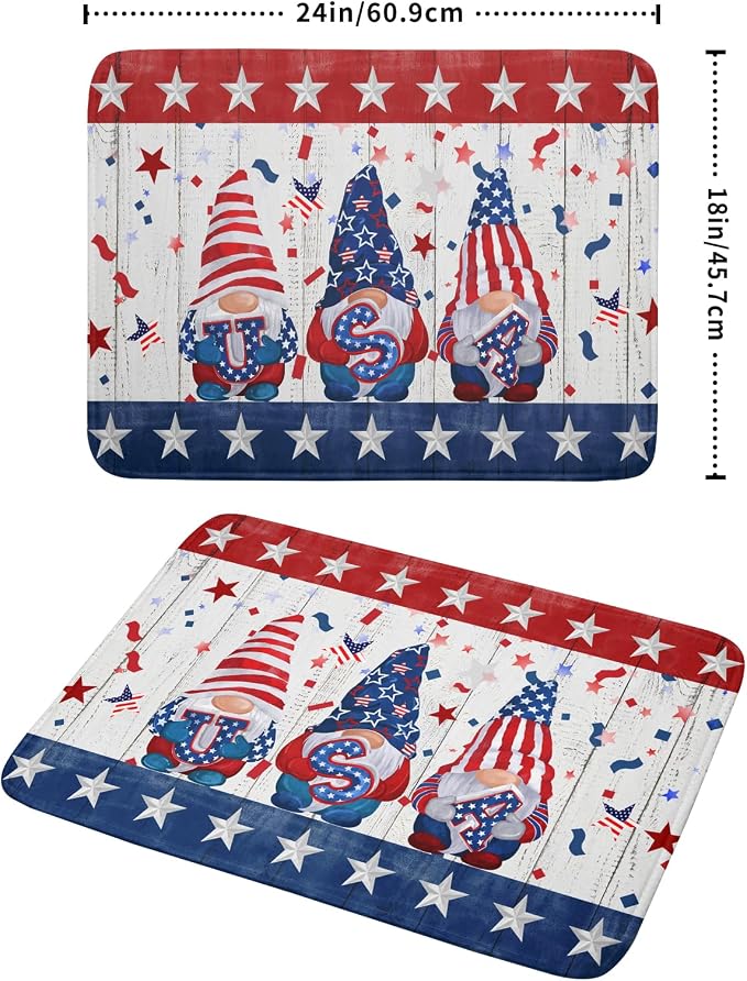 Giwawa 4th of July Gnomes Dish Drying Mat 18x24 inch Patriotic Elf Usa Stars - Image 2