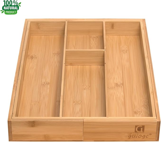guiogc Bamboo Silverware Organizer, Expandable Kitchen Drawer Organizer and - Image 3
