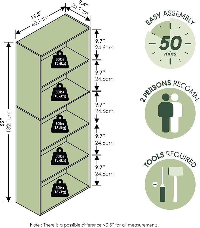 Furinno LUDER Book Shelf, 5-Tier Bookshelf, Bookcase - Image 4