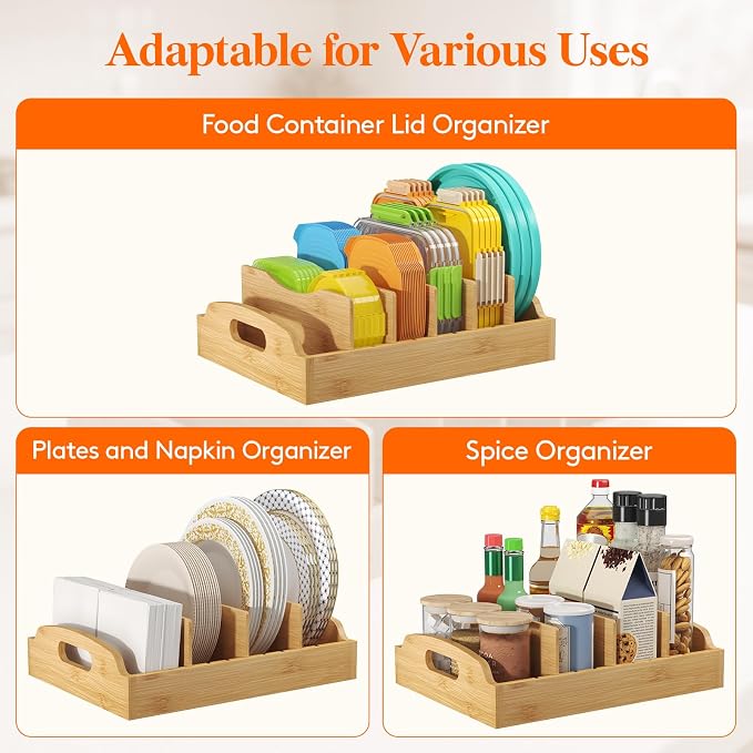 Lifewit Bamboo Lid Organizers for Inside Cabinet, Food Storage Container Lid - Image 5