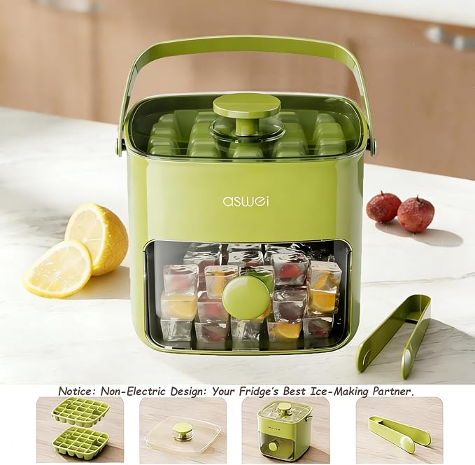 Compact Ice Cube Tray with Lid and Bin, Mini Press-Type Ice Cube Maker - Image 2