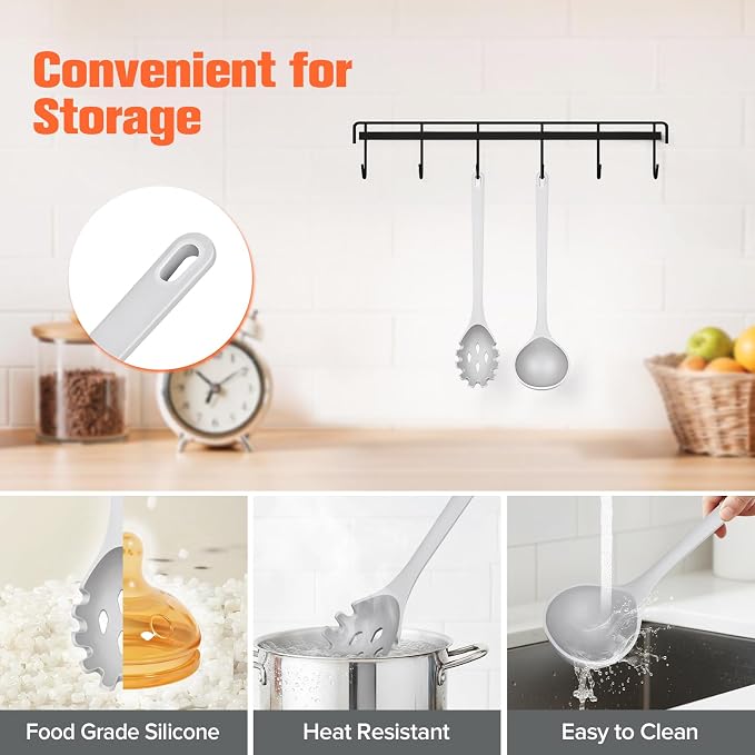 Silicone Spaghetti Spoon&Soup Ladle Cooking Utensils Set of 2, No Scratch - Image 4
