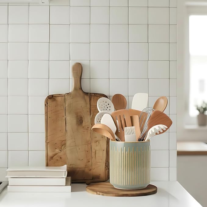 JIEMEI HOME Kitchen Utensil Holder, Ceramic Stable Utensil Crock - Image 7