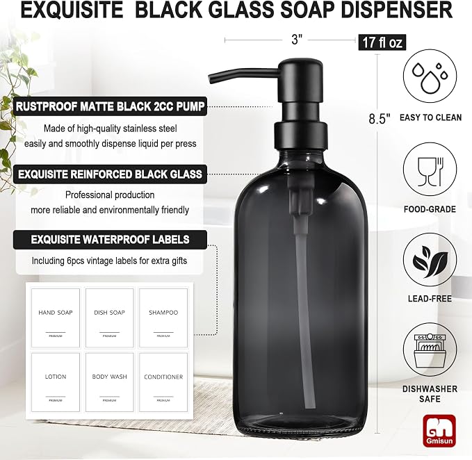 GMISUN Black Soap Dispenser, 2 Pack Hand Soap Dispensers - Image 3