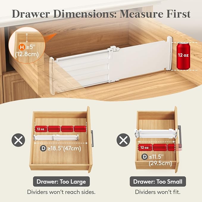 Lifewit 5" Tall 6 Pack Drawer Dividers, 30-47cm/11.5-18.5" Expandable Drawer - Image 3