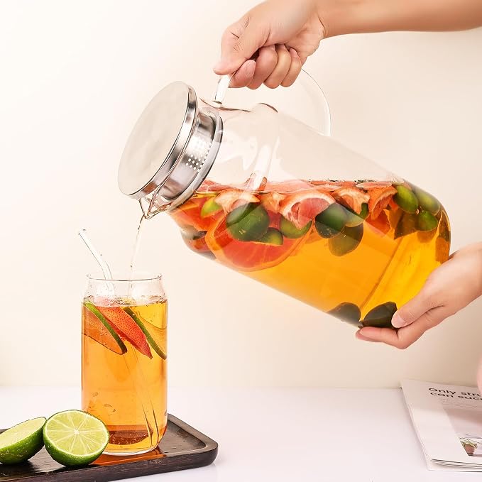 128oz Glass Pitcher with Lid, 1 Gallon Glass Water Pitcher Hot/Cold Water Jug - Image 2
