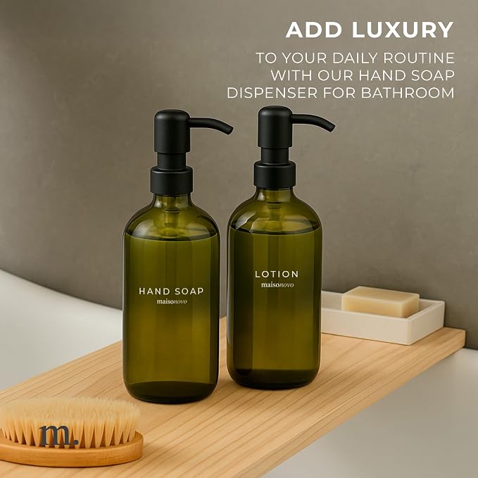 MaisoNovo Soap Dispenser 2-Piece Set | 16.9oz Green Bottles - Image 3